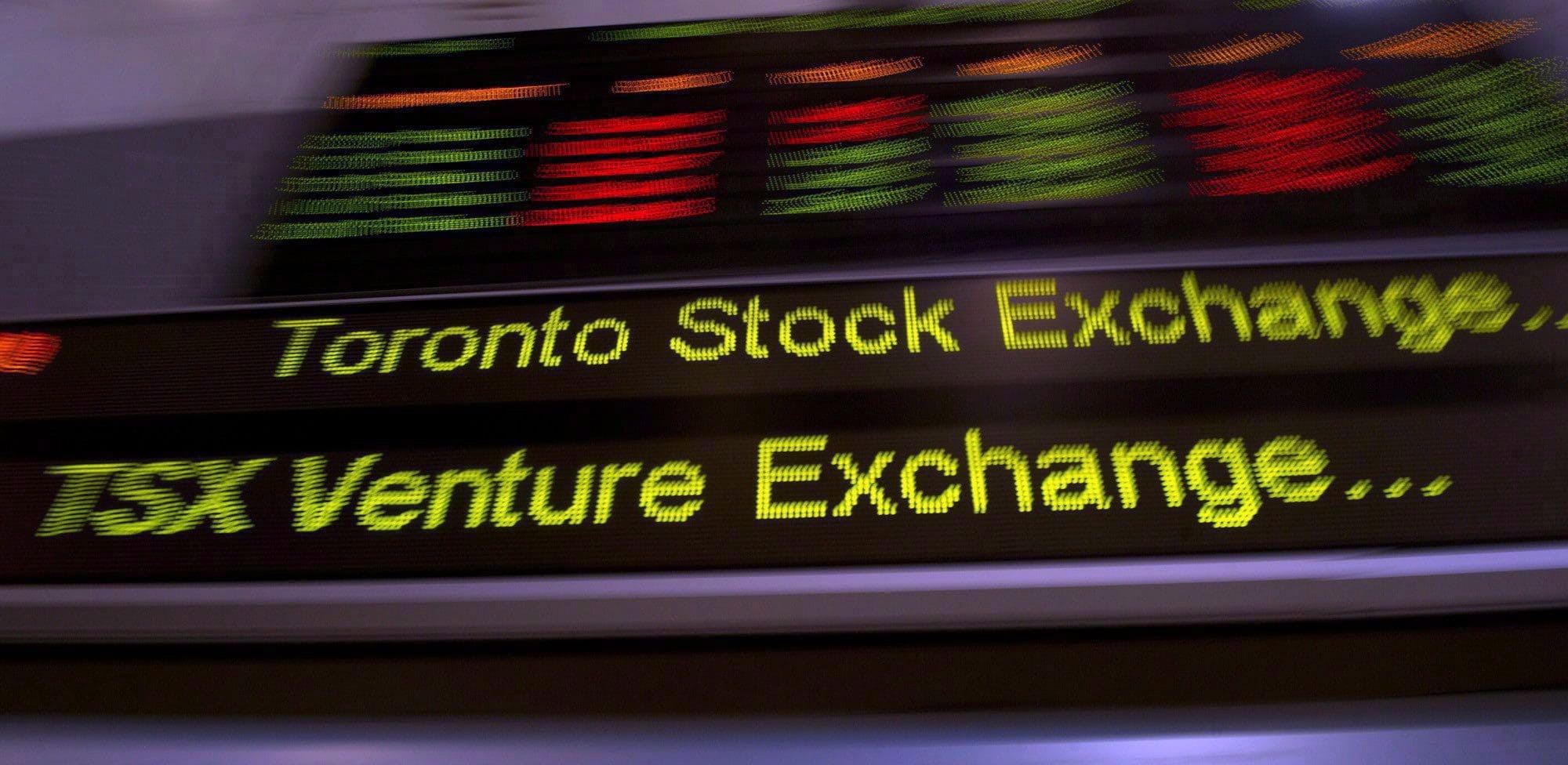 Blurry photo of the TSX Venture Exchange stock ticker.  